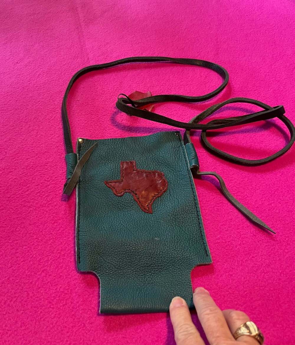 Handmade Leather Texas Bottle Holder Crossbody Bag Teal